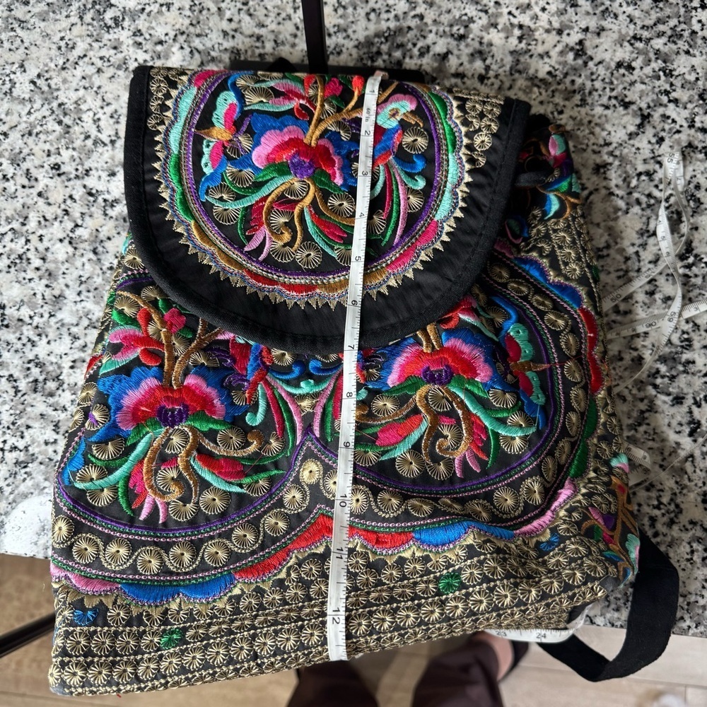 Women's Vintage Unique Cute Canvas Backpack Purse with Floral Embroidery - Picture 13 of 13